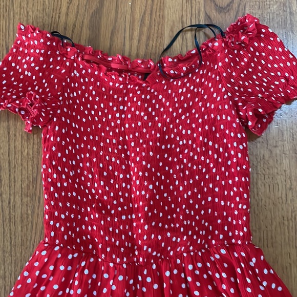 H&M Red with White Polka Dots Smock Off the Shoulder Dress - Picture 2 of 6